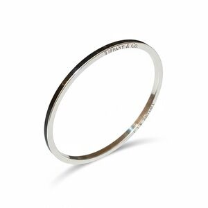 Tiffany & Co Sterling Black Enamel Bangle Bracelet 925 Italy Pouch & Box